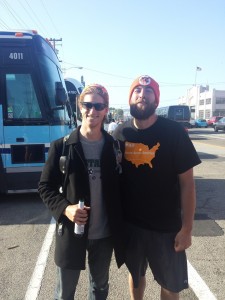 Mikey takes photo with Jason King in SF after he ran across the US to raise bitcoins for the homeless