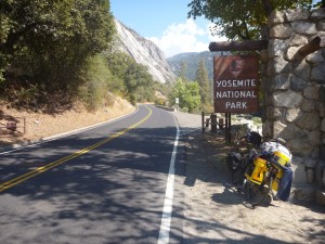 Bicycle by Yosemite National Park welcome sign