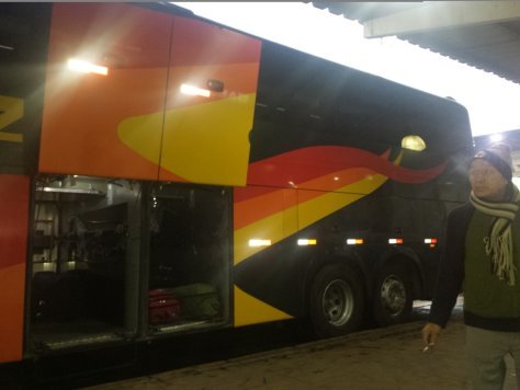 Pictures shows the side of a cross-country bus's luggage belly