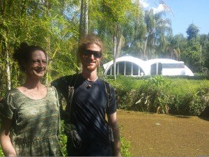 Mikey and Mom standing outside one of Jacque Fresco's domes at the Venus Project