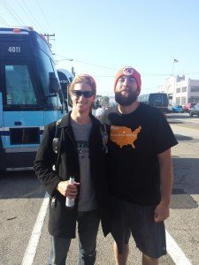 Mikey takes photo with Jason King in SF after he ran across the US to raise bitcoins for the homeless