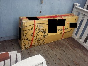 Mikey's bicycle boxed-up and ready to be shipped from the West Coast