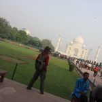 Mikey stands facing the Taj Mahal in Agra