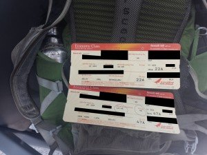 Pictures shows my ticket stubs for my plane to India from New York