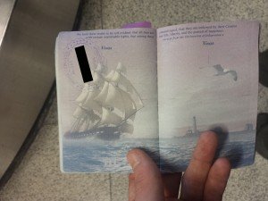 Picture shows Mikey's passport stamped with India arrival stamp