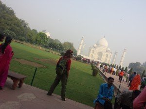 Mikey stands facing the Taj Mahal in Agra